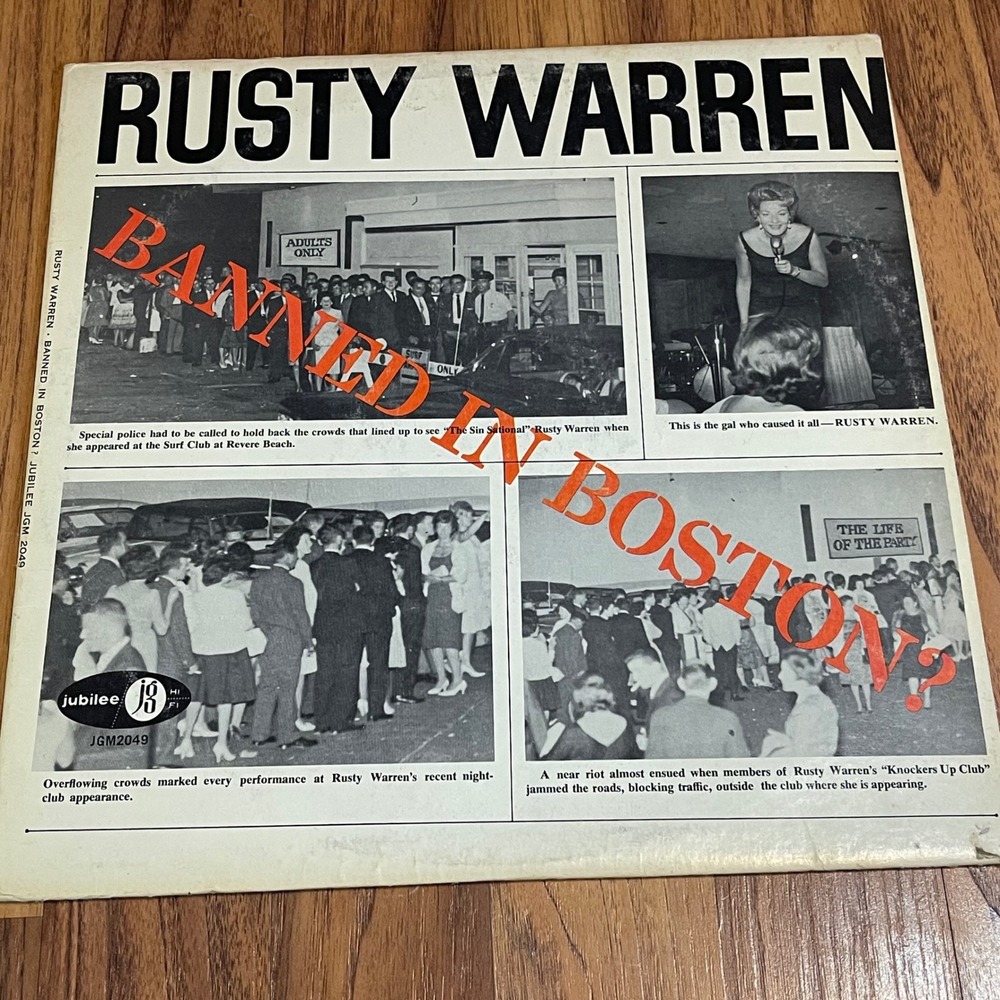 Rusty Warren Banned in Boston? Vinyl LP Jubilee JGM 2049 Adult Comedy 1960s 12in